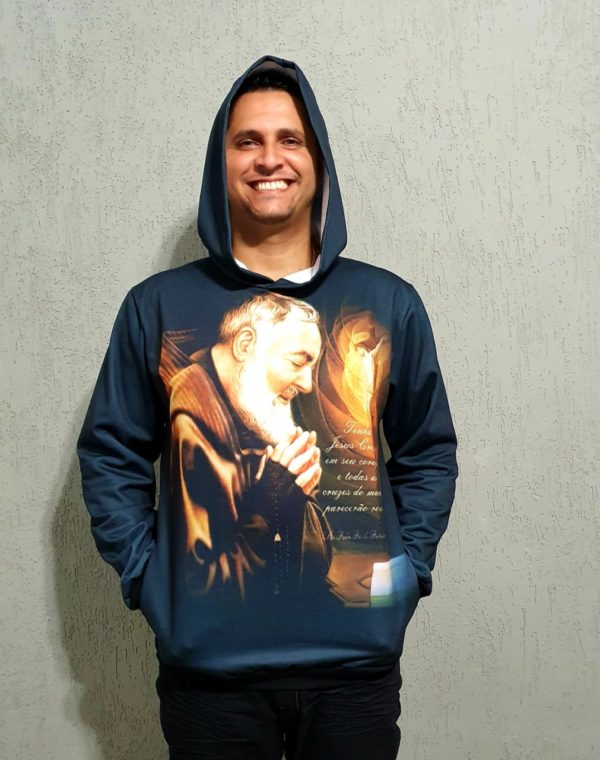 Moletom Masculino Santo Padre Pio - Capuz e Bolso