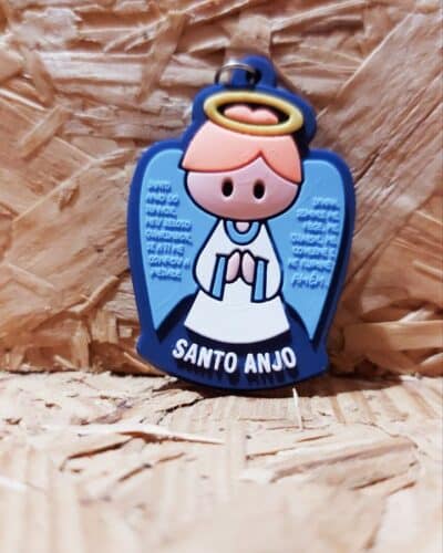 Chaveiro Emborrachado Santo Anjo do Senhor Azul