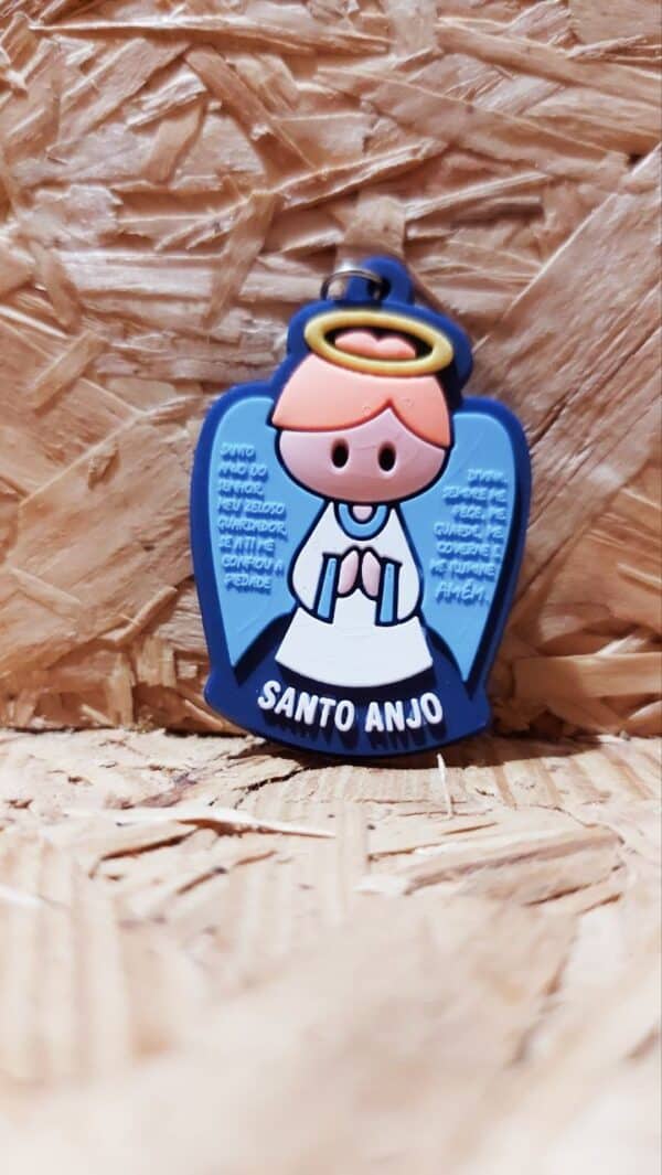 Chaveiro Emborrachado Santo Anjo do Senhor Azul