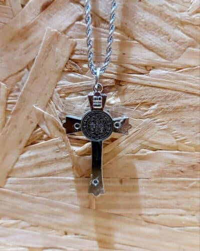Crucifixo Medalha de São Bento + Cordão Aço Inoxidável
