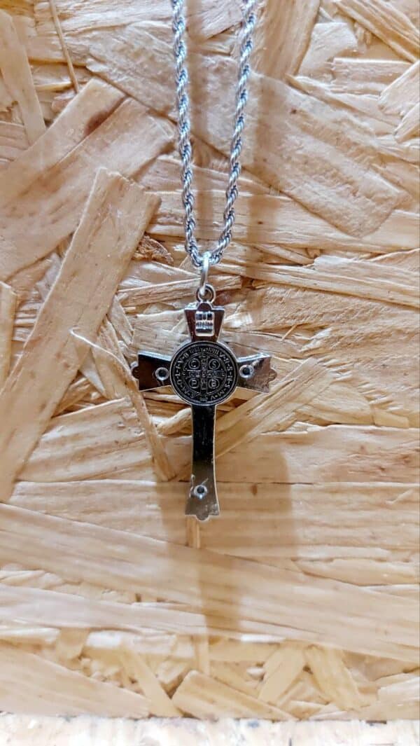 Crucifixo Medalha de São Bento + Cordão Aço Inoxidável