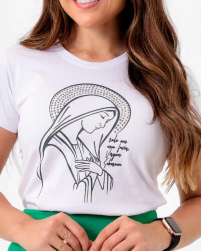 T-shirt Virgem Maria com aplicação Strass