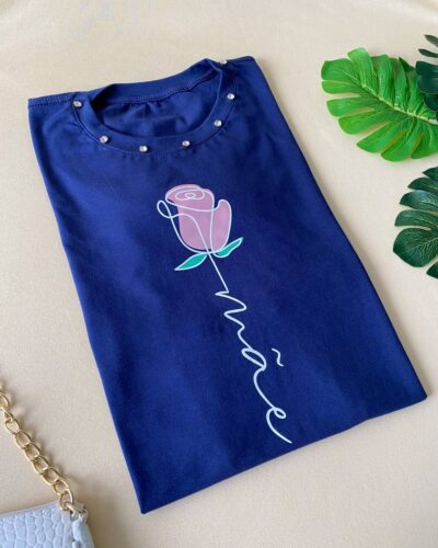T-shirt Mãe Rosa com Pérolas