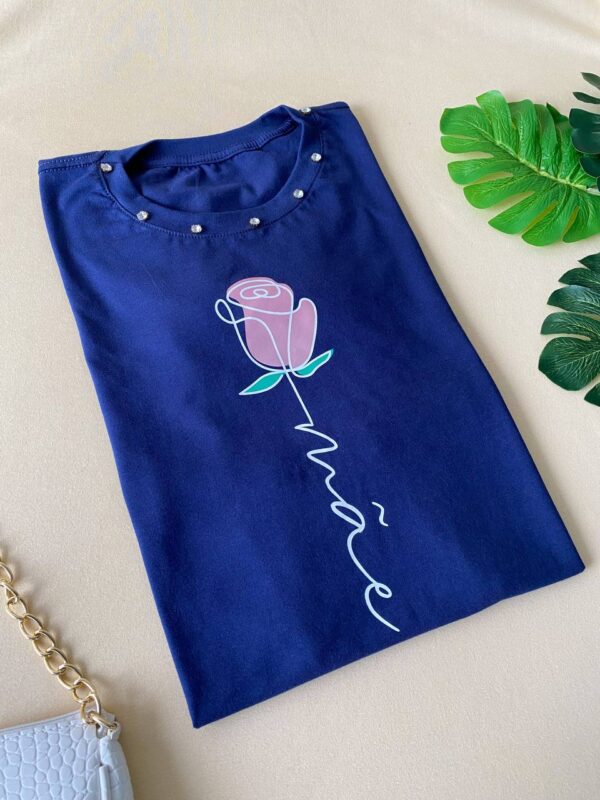 T-shirt Mãe Rosa com Pérolas