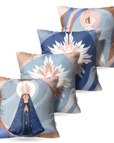 Kit com 4 Capas de Almofada Decorativas Nossa Senhora e Espírito Santo– 45×45