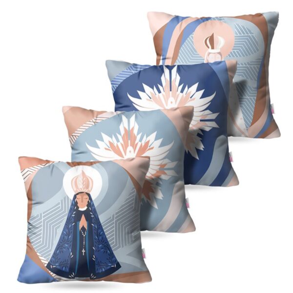 Kit com 4 Capas de Almofada Decorativas Nossa Senhora e Espírito Santo– 45×45