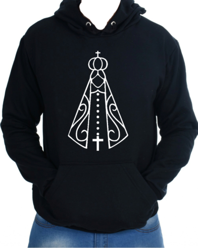 Blusa Moletom Flanelado Casual Nossa Senhora com Bolso Canguru e Capuz