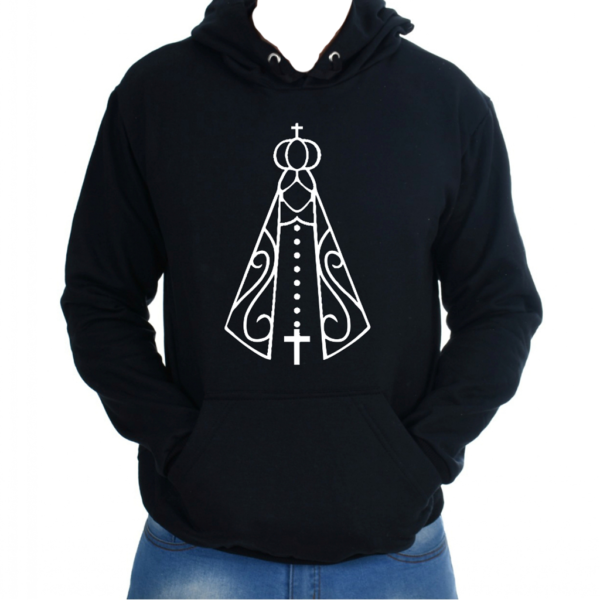 Blusa Moletom Flanelado Casual Nossa Senhora com Bolso Canguru e Capuz