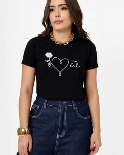 T-shirt Mãe Flor Aplicação com Pedraria