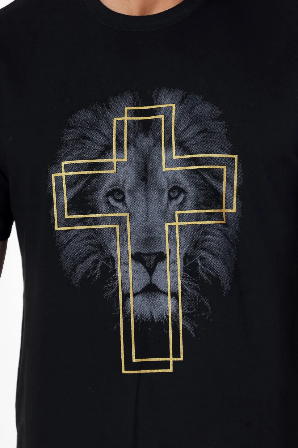 Camiseta Masculina Cruz Rosto Leão - Imagem 2